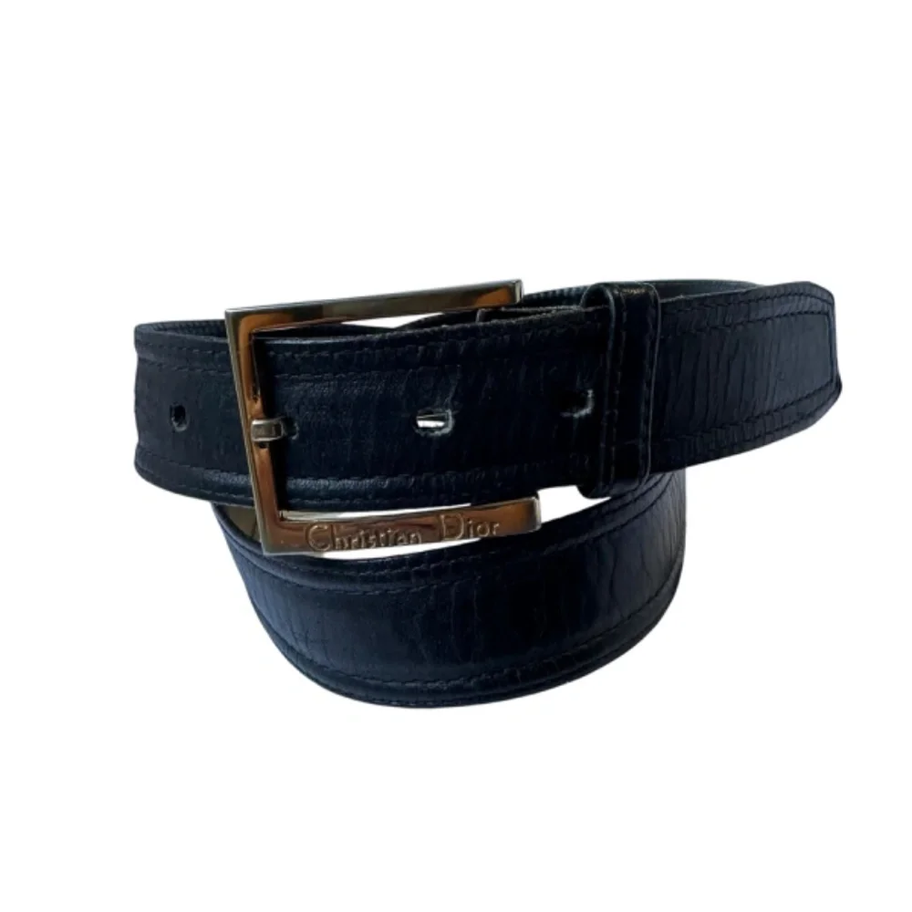 Vintage CHRISTIAN DIOR Black Glove Leather Men's Belt Size 36 Made In Spain - Picture 2 of 11